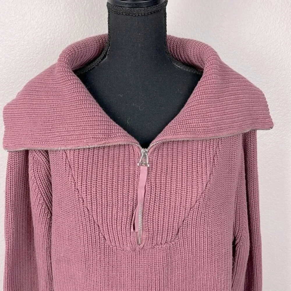 Varley Mentone Half Zip Sweater Mauve Chunky Knit Cotton Athleisure Pullover XL - Picture 8 of 13